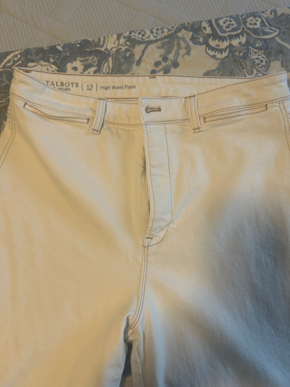 Like New! Talbots  High Waist Flare Jeans in Ivory with Stitching